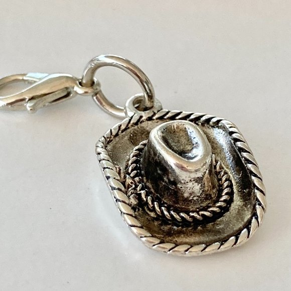 Cowboy Hat Charm Silver Plated Clip On Zipper Pull Purse Charm Country Western - Picture 5 of 10